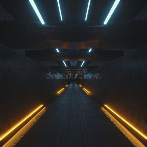 Futuristic Tunnel Dark Sci Fi Tunnel With Neon Lights Stock