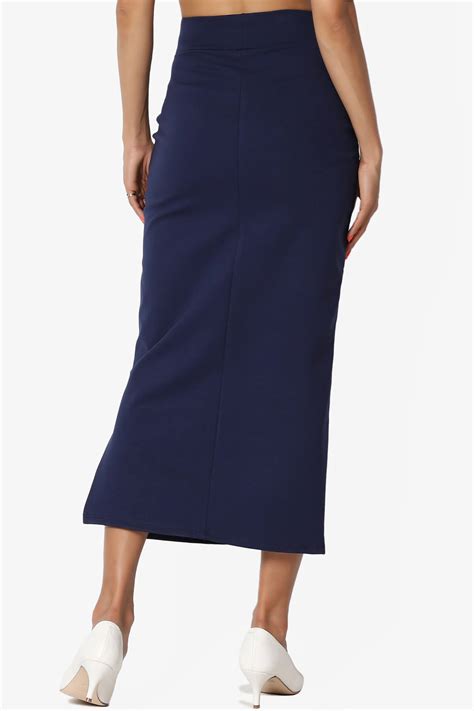 Themogan Womens Plus Side Slit Ponte Knit High Waist Mid Calf Long Pencil Skirt
