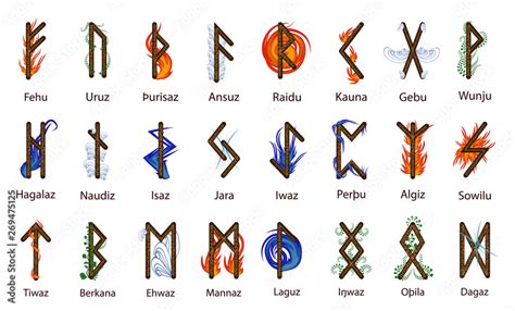 A Large Set Of Scandinavian Runes Decorated According To The Elements