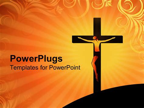 Powerpoint Template Crucifixion Of Jesus Christ On Cross Over Orange