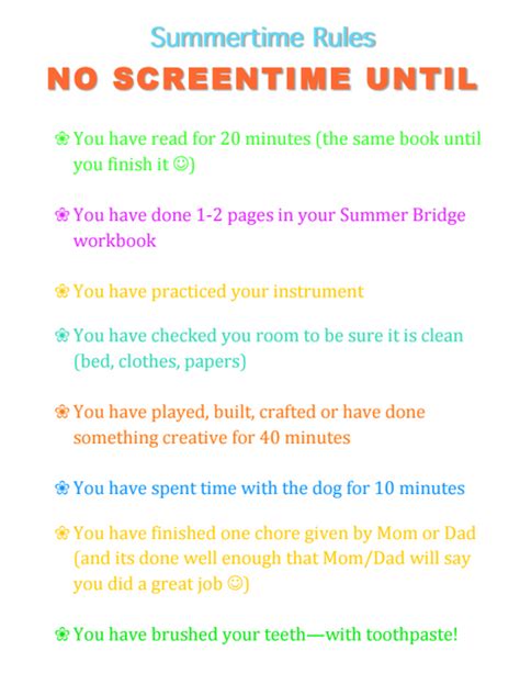 Pin By Flol Garcia On Ed Kidsactivities Summer Rules Screen Time