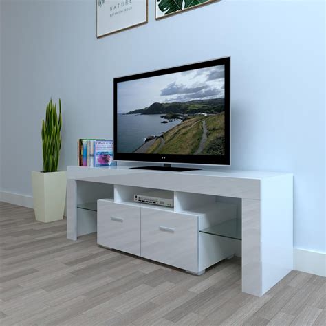 Ubesgoo Tv Stand With Led Lightshigh Gloss Media Console Cabinetwith