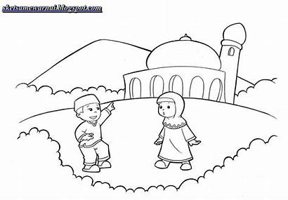 Mewarnai Gambar Kartun Sketsa Muslim Anak Islami