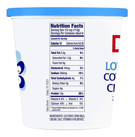 Amount of calories in cottage cheese: Daisy Low Fat Cottage Cheese Nutritional Information ...