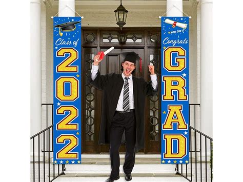 2022 Graduation Banners Blue Congrats Grad Hanging Flags Porch Sign