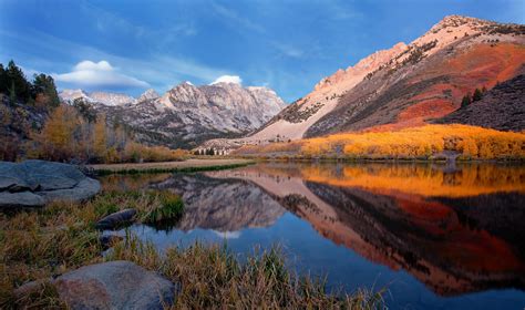 Mountains Lake Forest Reflection Fall Water Trees Grass Nature