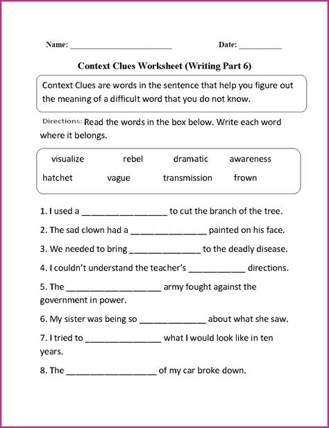 Worksheet Grade 6 English Worksheet Resume Examples