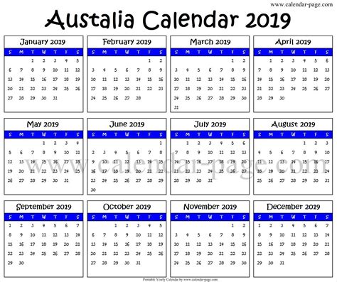 2019 Calendar South Australia Editable 2019 Calendar Pdf 2019