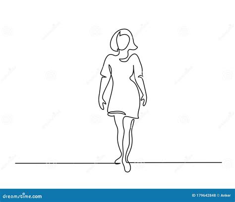 One Continuous Line Drawing Standing Woman Vector Stock Vector