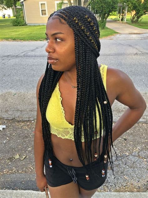 And then take the front sections of these braids and pin them up behind your ears. #Blackhairstyles | Black hairstyles with weave, Braids for ...