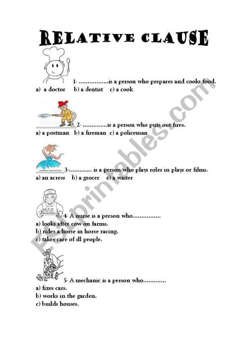 Relative Clause Worksheets