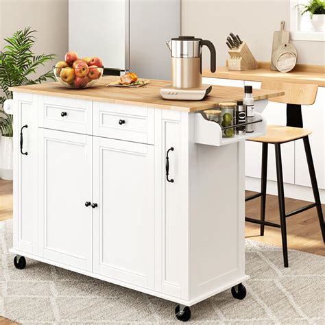 Buy Yaheetech Rolling Kitchen Island With Drop Leaf Rubberwood Top And