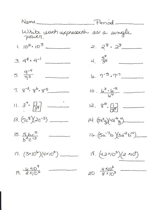 Worksheets on exponents and powers for grade 7