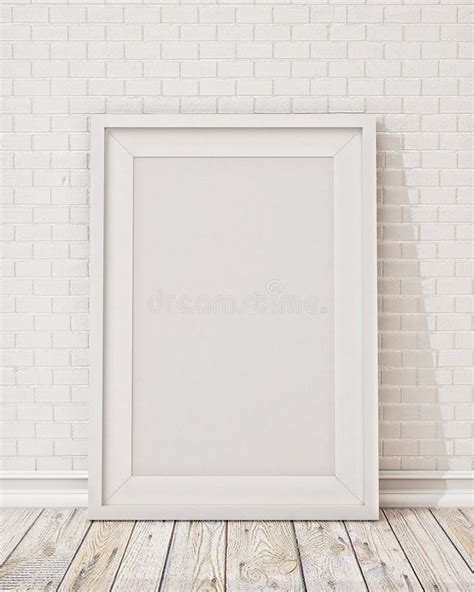 Mock Up Blank White Picture Frame On The White Wall And The Wooden