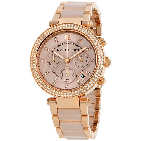 This michael kors women's watch is gold toned, which gives it an elegant and timeless appearance. Michael Kors MK5896 Parker Ladies Chronograph Quartz Watch