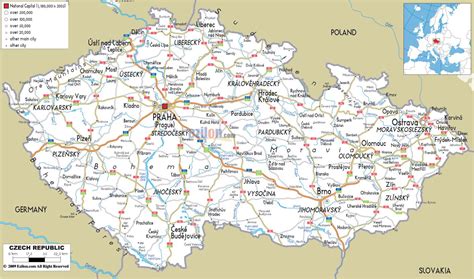 Europa tjeckien karta med hotell. Tjeckien road map - Road karta över tjeckien (Östra Europa ...
