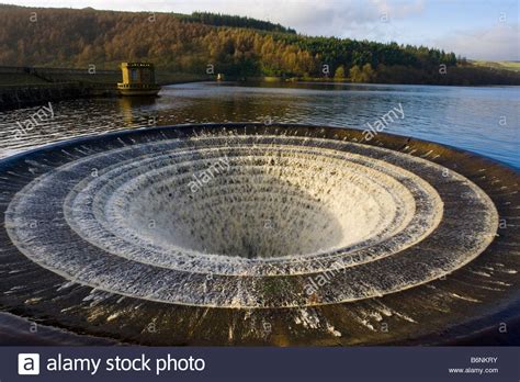 Ladybower reservoir, the largest of the 3 in the chain, and its hypnotic western overflow. Lady Bower Reservoir, Derwent Valley in Derbyshire ...