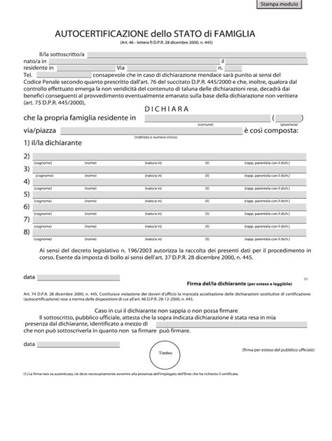 Autocertificazione Stato Di Famiglia Fill And Sign