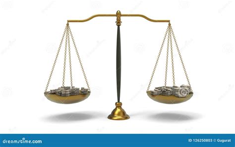 Justice Scales On Balance Money Pile And Concept Art Isolated On White