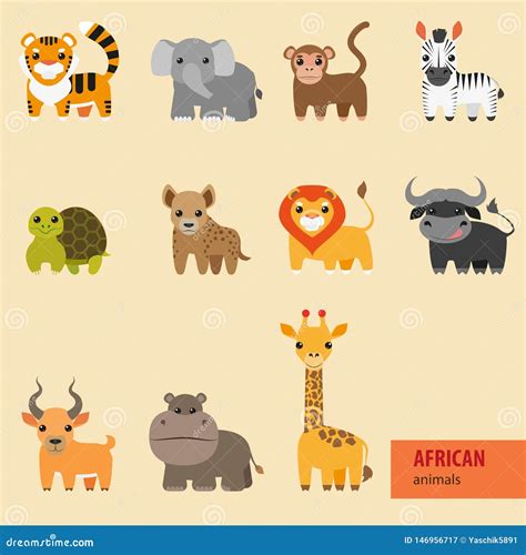 Animals Of Africa Cute Animals Set Including Monkey Giraffe Elephant