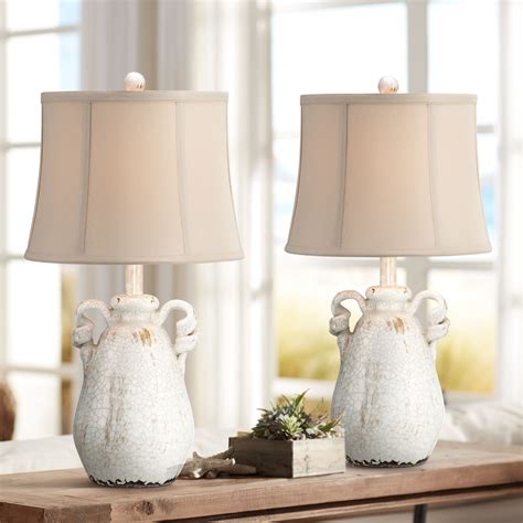 Regency Hill Cottage Table Lamps High Set Of Ceramic Crackled