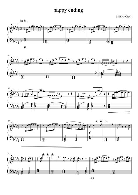 happy ending sheet music for piano solo easy