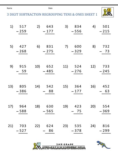Here is our selection of double digit addition with regrouping worksheets for learning to add 2 digit numbers. Three Digit Subtraction with Regrouping Worksheets