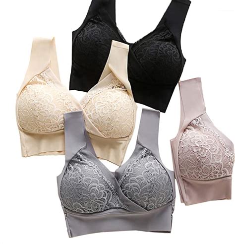rosy lift bra plus size comfort extra elastic wireless support lace bra gray large at