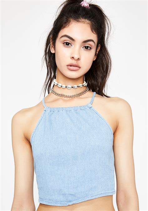 Tie Back Washed Cropped Halter Top Dolls Kill