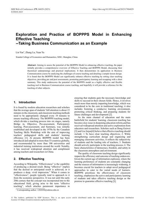 Pdf Exploration And Practice Of Boppps Model In Enhancing Effective