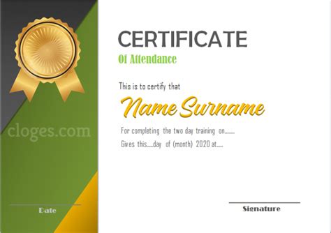 Green Ms Word Certificate Of Attendance Template