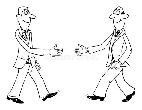 Caricatura Vectorial De Dos Hombres De Negocios Que Se Dan La Mano O Se