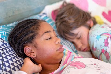 Two Girls Sleeping Together Multi Racial Friendship Black And White