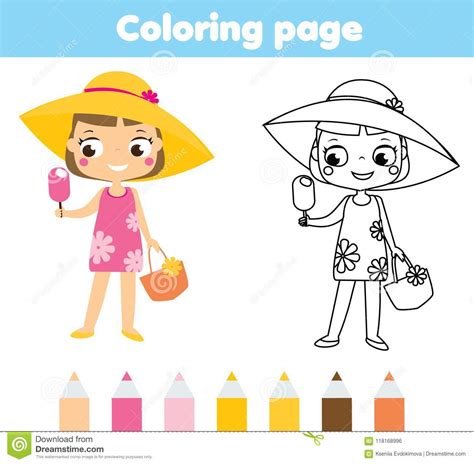 Kids eating ice cream clipart black and white free download clipart. Summer Holidays Coloring Page For Kids. Girl In Beach ...