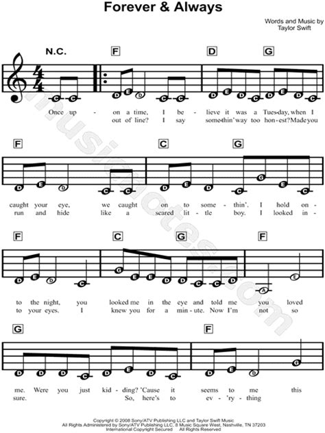 Music Sheet Taylor Swift Forever And Always Piano Version Sheet Music