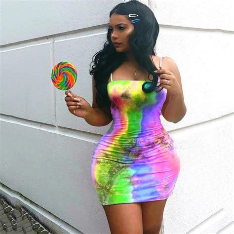 2019 Rainbow Tie Dye Sexy Bodycon Mini Dress Women Spaghetti Strap Backless Club Party Dress