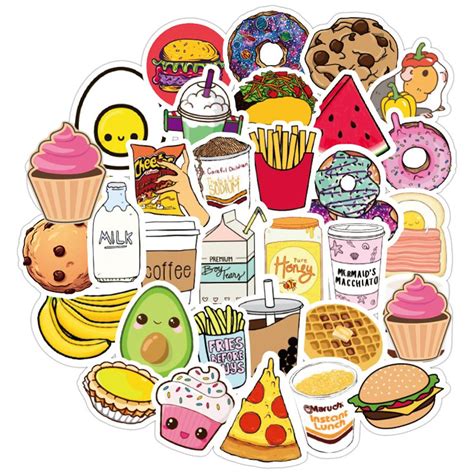 Buy 100 Pcs Cute Food Stickers Waterproof Vinyl Aesthetic Trendy