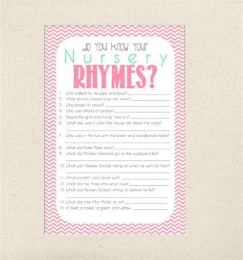 Nursery Rhyme Quiz Baby Shower Game Printable Ready To Go Etsy