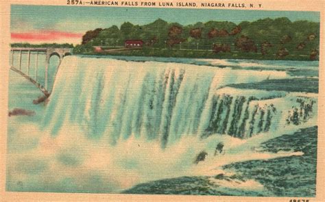 Vintage Postcard 1930s American Falls From Luna Island Niagara Falls New York United States