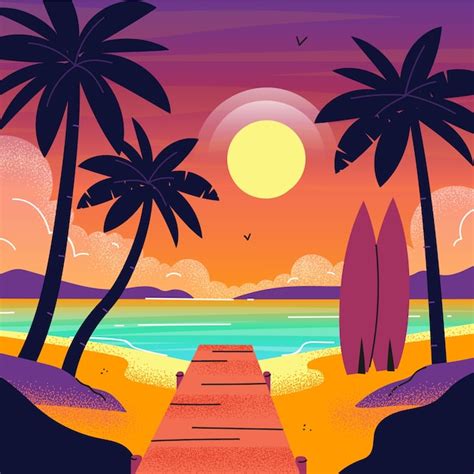 Free Vector Hand Drawn Tropical Sunset Background