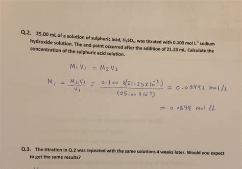 Solved Q 2 25 00 ML Of A Solution Of Sulphuric Acid H SO Chegg Com