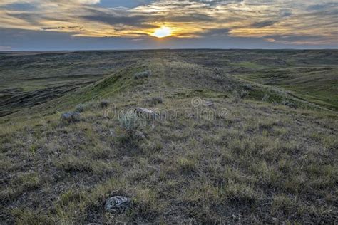 Sun On A Valley Horizon In Grasslands National Park Stock Photo Image