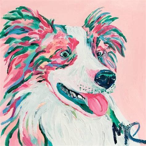 Fluffy Pet Portrait Colorful Dog Painting Bright Neon Fine Art