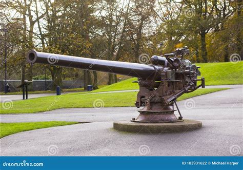 German U Boat Deck Gun At The Cenotaph In Bangor`s Ward Park On A Dull