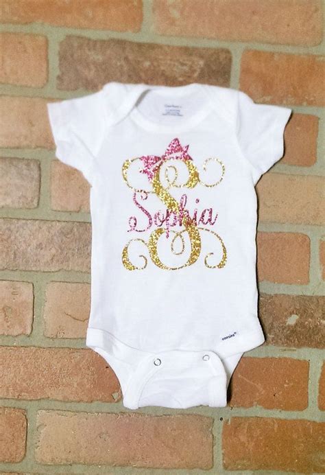 Glitter Name Monogram Onesie With Bow By Thisoneplace On Etsy