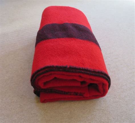 Striped Wool Blanket Queen Full Size Red W Black Stripes Woven Wool