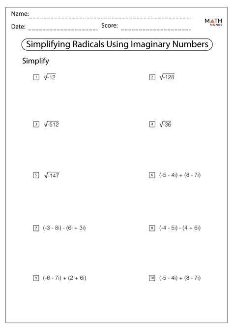 Roots Of Real Numbers Properties Of Radicals Worksheet Answers