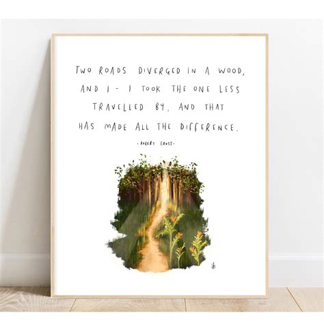 The Road Not Taken By Robert Frost Art Print Drawing Poem Etsy