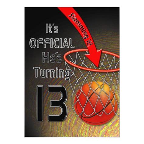 50% off with code zweddingplan ends today. 13th Birthday INVITATION- Boy - SLAM DUNK Invitation ...