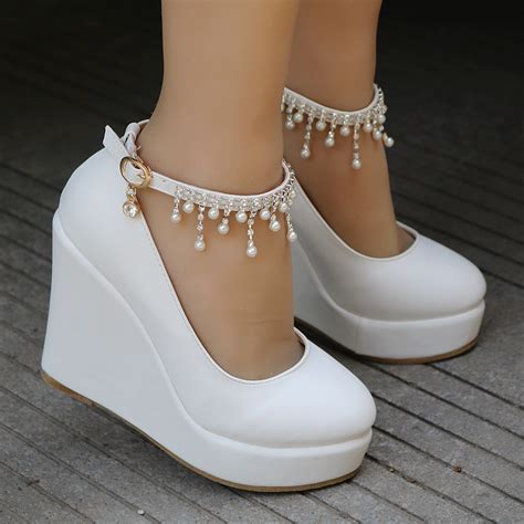 white wedges pumps high heels platform wedges shoes tassel wedges heels · eoooh · online store